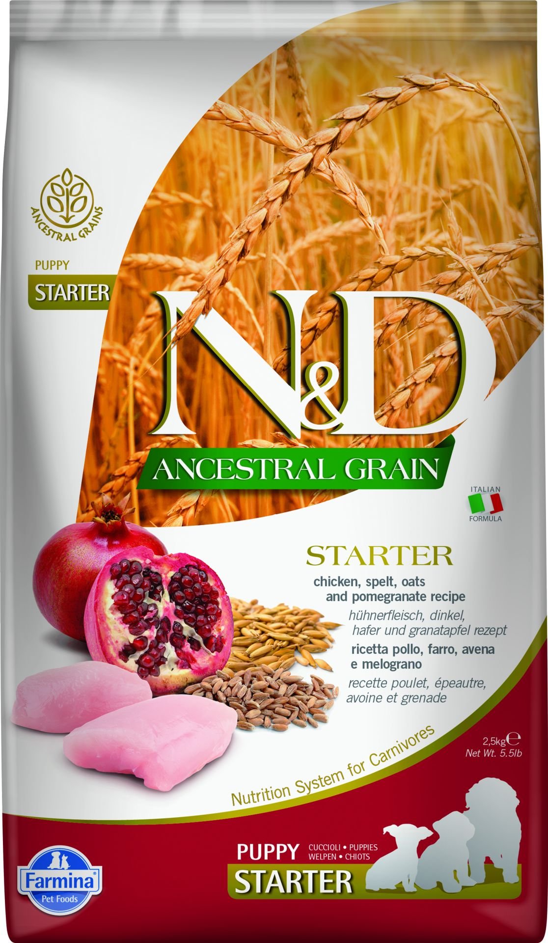 N&D Ancestral Grain Starter Tavuk Etli ve Narlı Düşük Tahıllı Yavru Köpek Maması 2,5 Kg