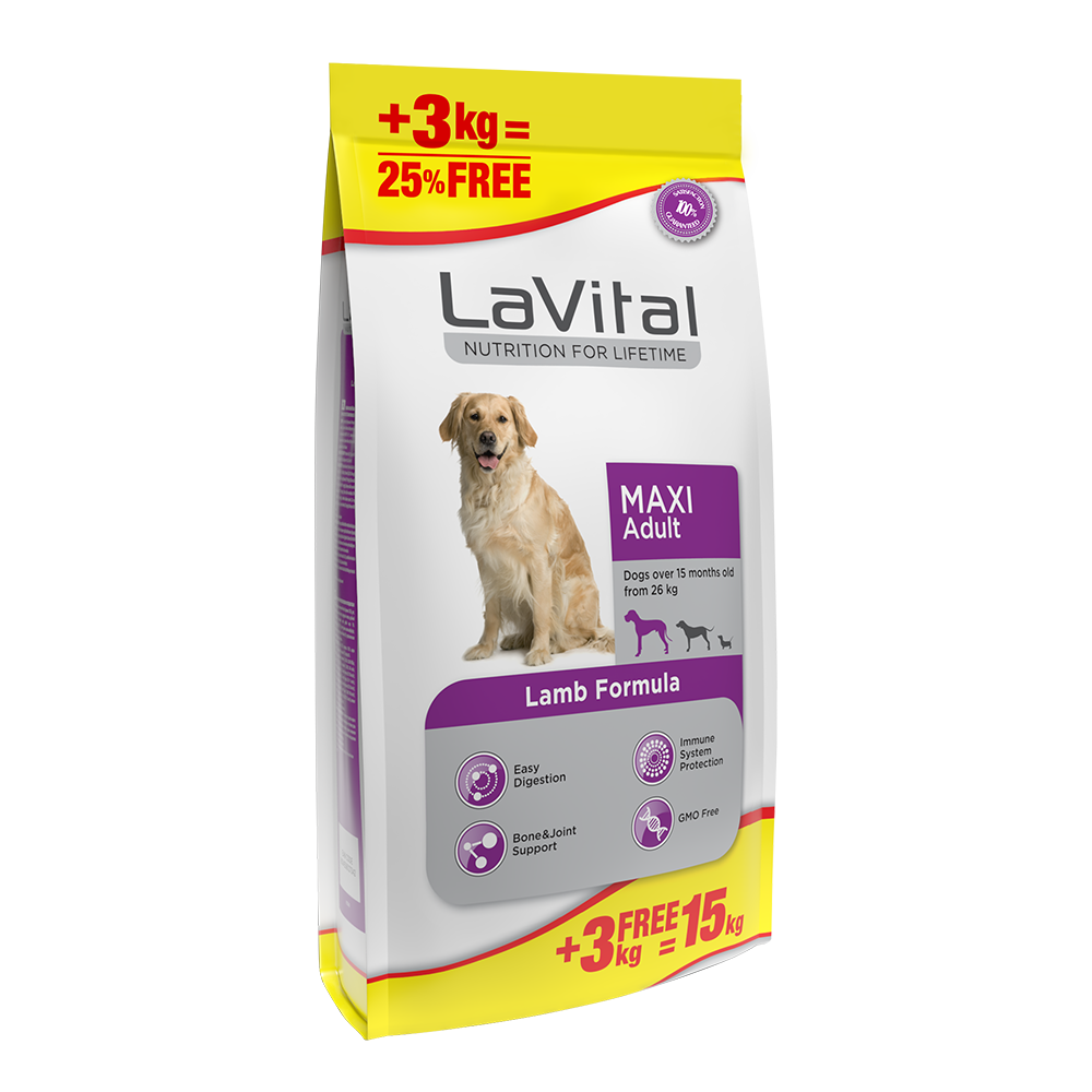 LaVital Maxi Adult Kuzu Etli Büyük Irk Yetişkin Köpek Maması 12+3 Kg