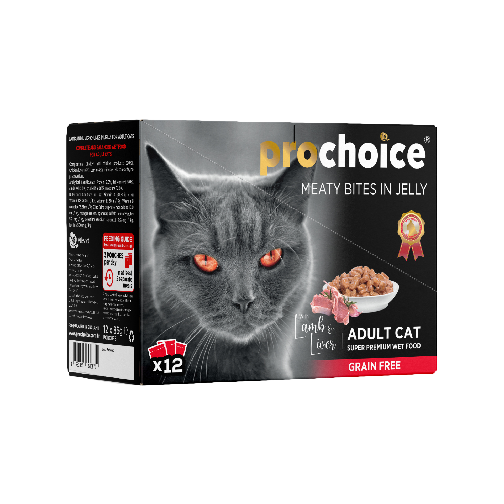 Prochoice Adult Cat Lamb & Liver Yaş Kedi Maması 85 gr * 12 Adet