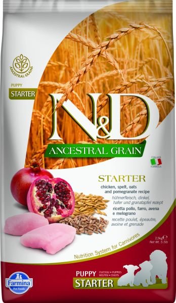 N&D Ancestral Grain Starter Tavuk Etli ve Narlı Düşük Tahıllı Yavru Köpek Maması 2,5 Kg