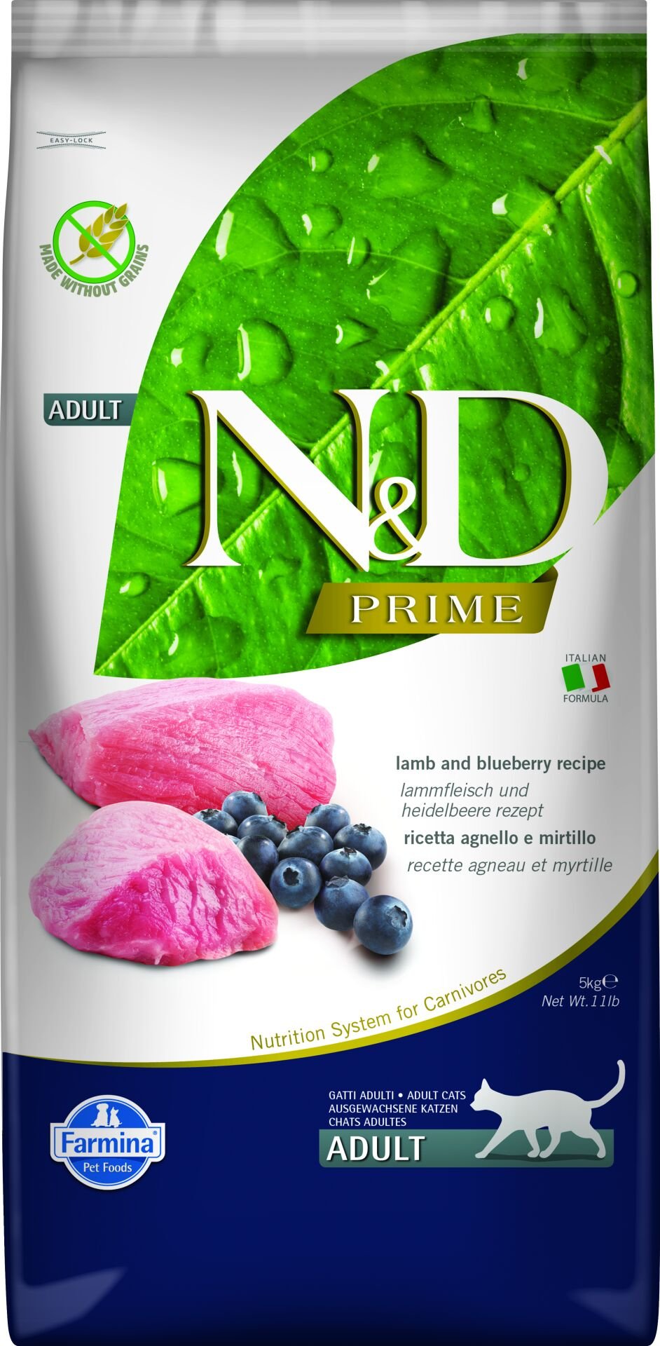 N&D Prime Kuzu Etli ve Yaban Mersinli Tahılsız Yetişkin Kedi Maması 5 Kg