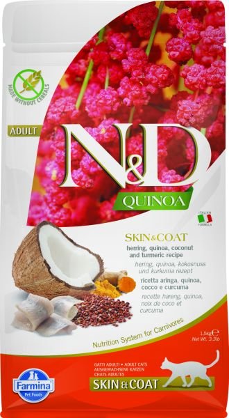 N&D Quinoa Skin&Coat Ringa Balıklı Kinoalı Hindistan Cevizli Yetişkin Kedi Maması 1,5 Kg