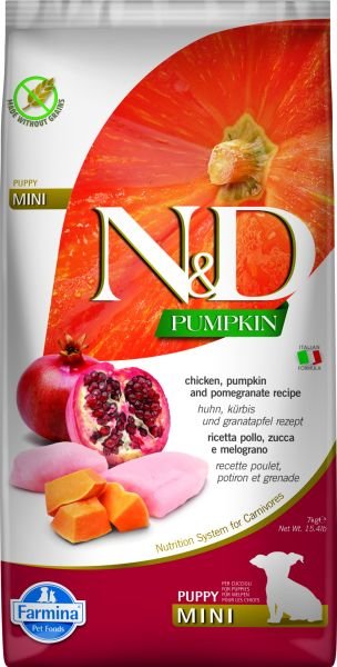 N&D Pumpkin Bal Kabaklı Tavuk Etli ve Narlı Küçük Irk Tahılsız Yavru Köpek Maması 7 Kg