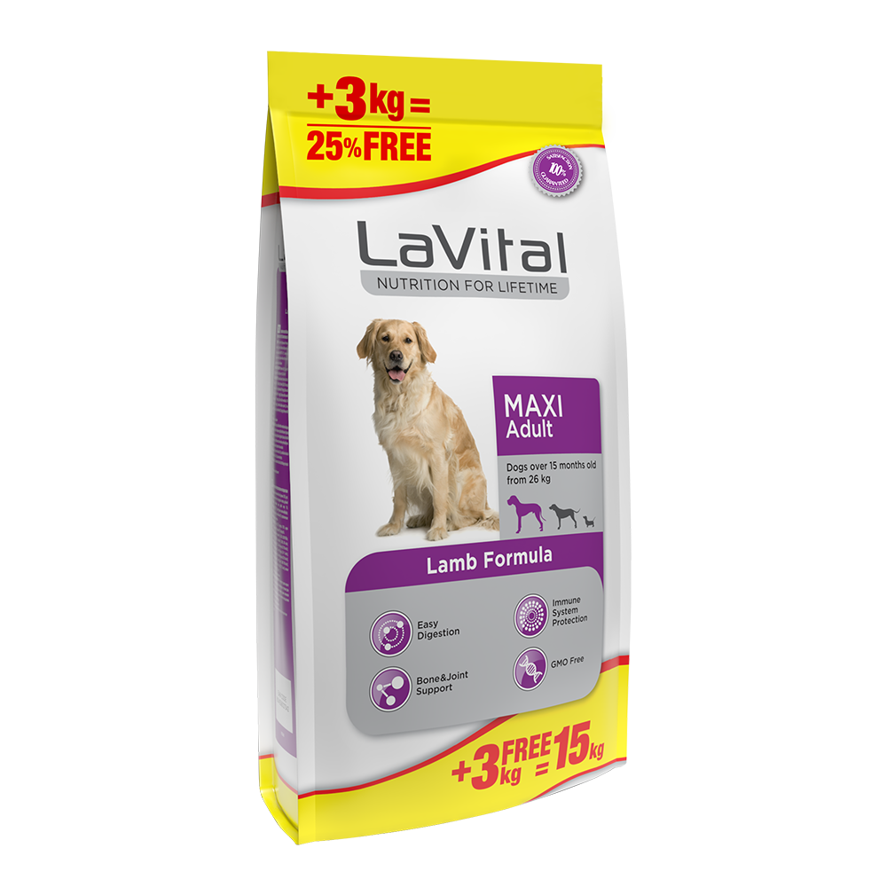 LaVital Maxi Adult Kuzu Etli Büyük Irk Yetişkin Köpek Maması 12+3 Kg