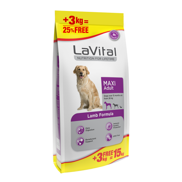 LaVital Maxi Adult Kuzu Etli Büyük Irk Yetişkin Köpek Maması 12+3 Kg