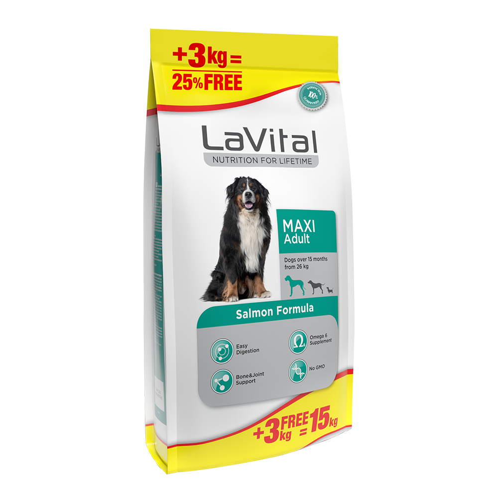 LaVital Maxi Adult Somonlu Büyük Irk Yetişkin Köpek Maması 12+3 Kg