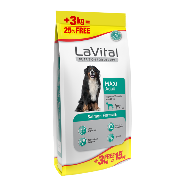 LaVital Maxi Adult Somonlu Büyük Irk Yetişkin Köpek Maması 12+3 Kg