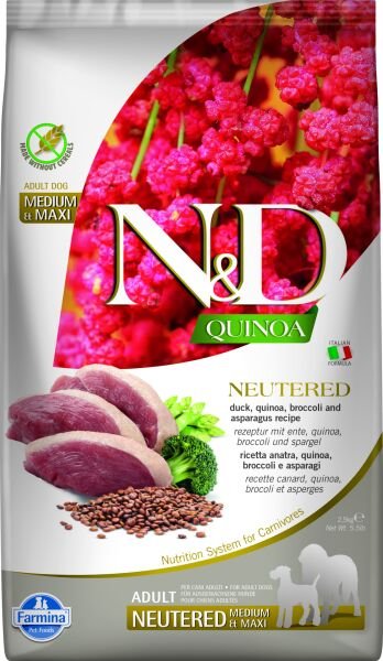 N&D Quinoa Ördek Etli Kinoalı Brokolili Orta ve Büyük Irk Kısırlaştırılmış Köpek Maması 2,5 Kg
