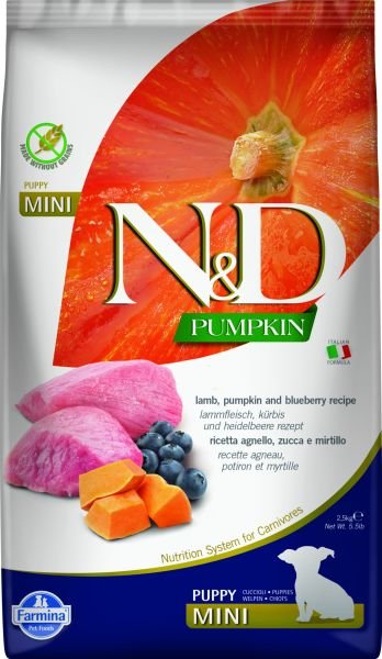 N&D Pumpkin Bal Kabaklı Kuzulu ve Yaban Mersinli Küçük Irk Tahılsız Yavru Köpek Maması 2,5 Kg
