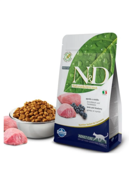 N & D Tahılsız Kuzu Etli Ve Yaban Mersinli Yetişkin Kedi Maması 10 Kg