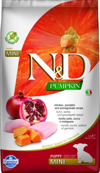 N&D Pumpkin Bal Kabaklı Tavuk Etli ve Narlı Küçük Irk Tahılsız Yavru Köpek Maması 2,5 Kg