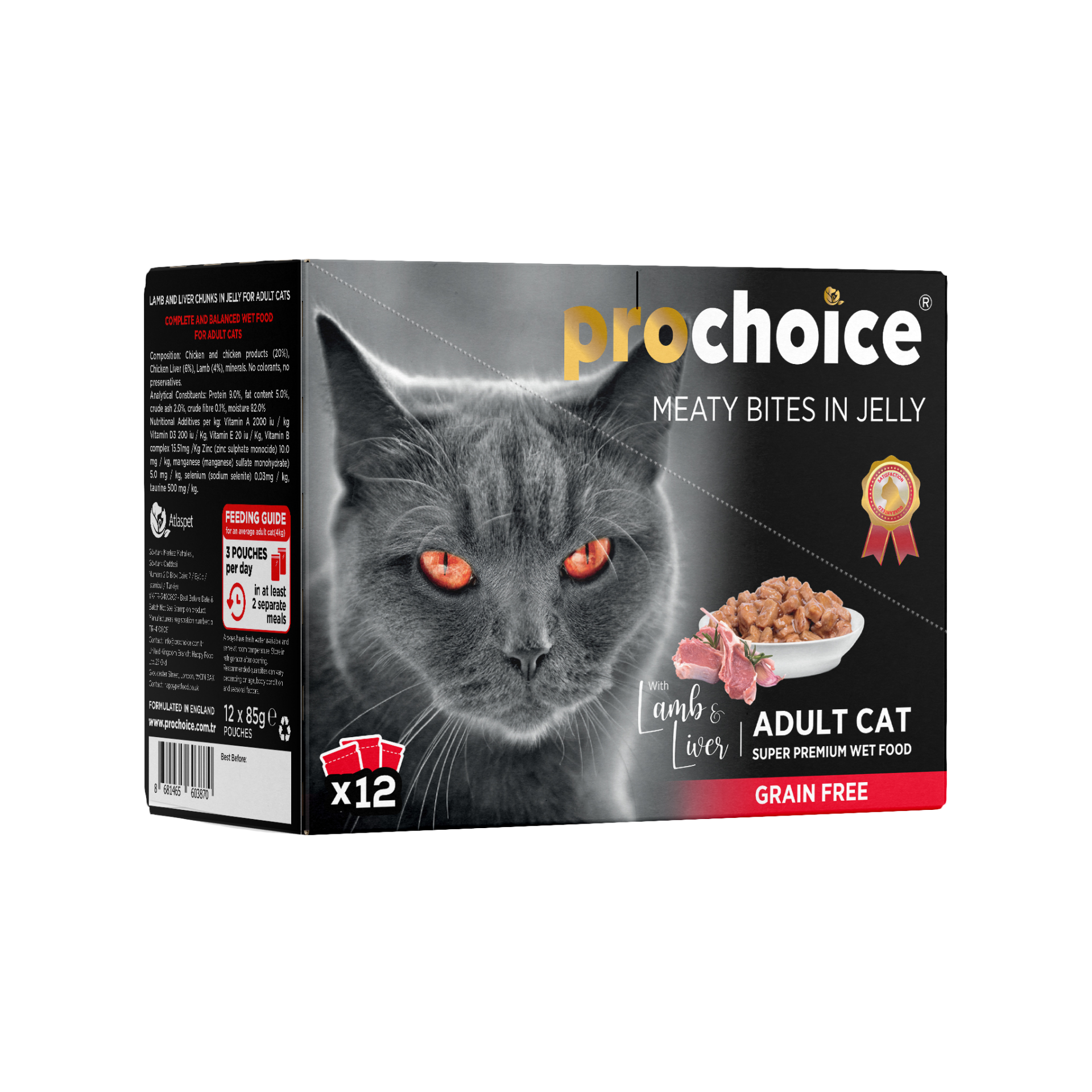 Prochoice  Adult Cat Lamb & Liver  Yaş Kedi Maması 85 gr * 12 Adet