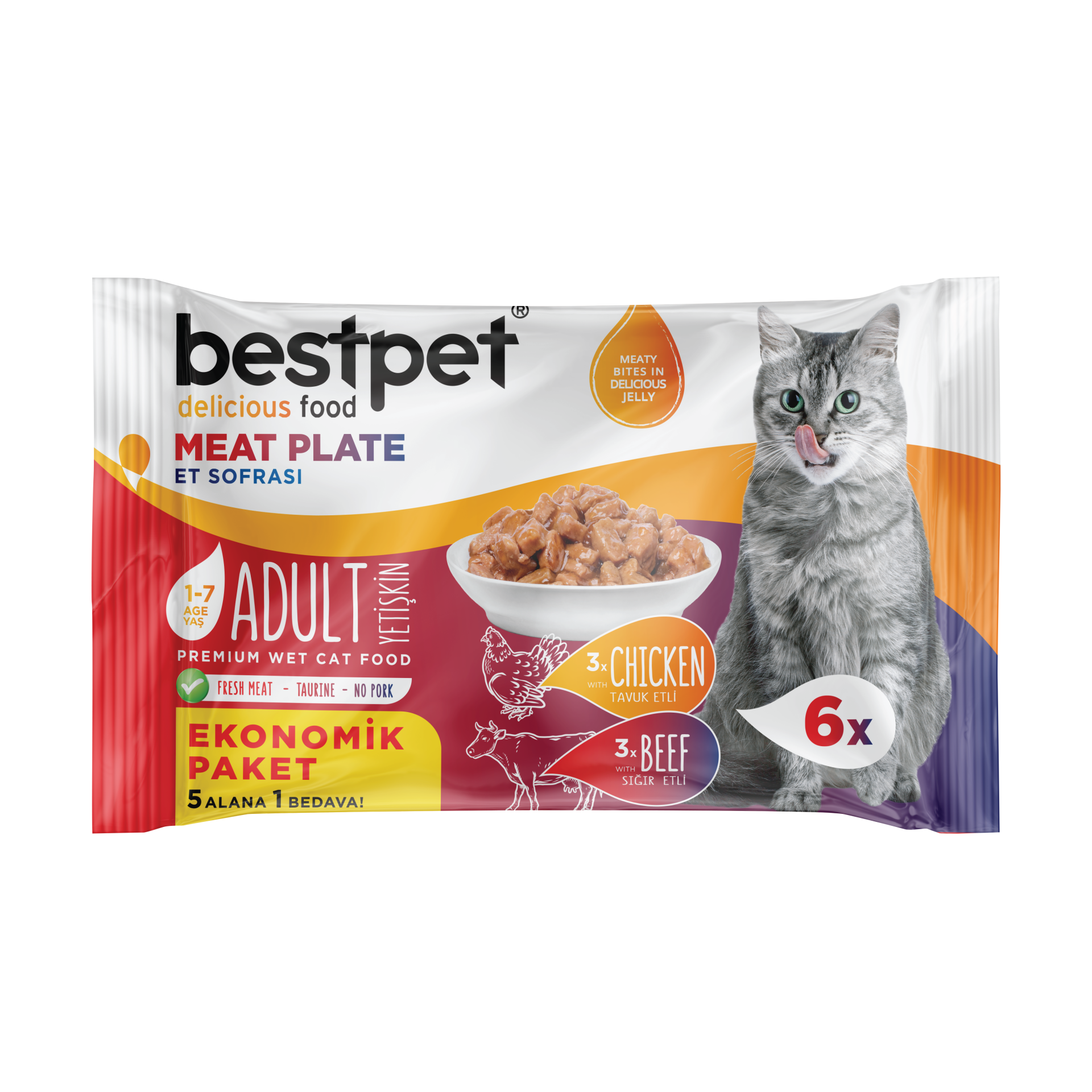 Bestpet Meat Plate Ecopack 6X85 For Adult Yaş Kedi Maması